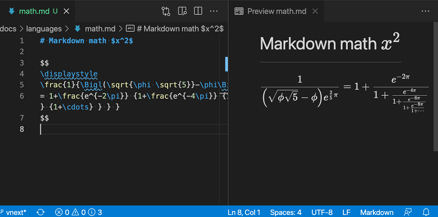 VSCode 中的数学公式渲染